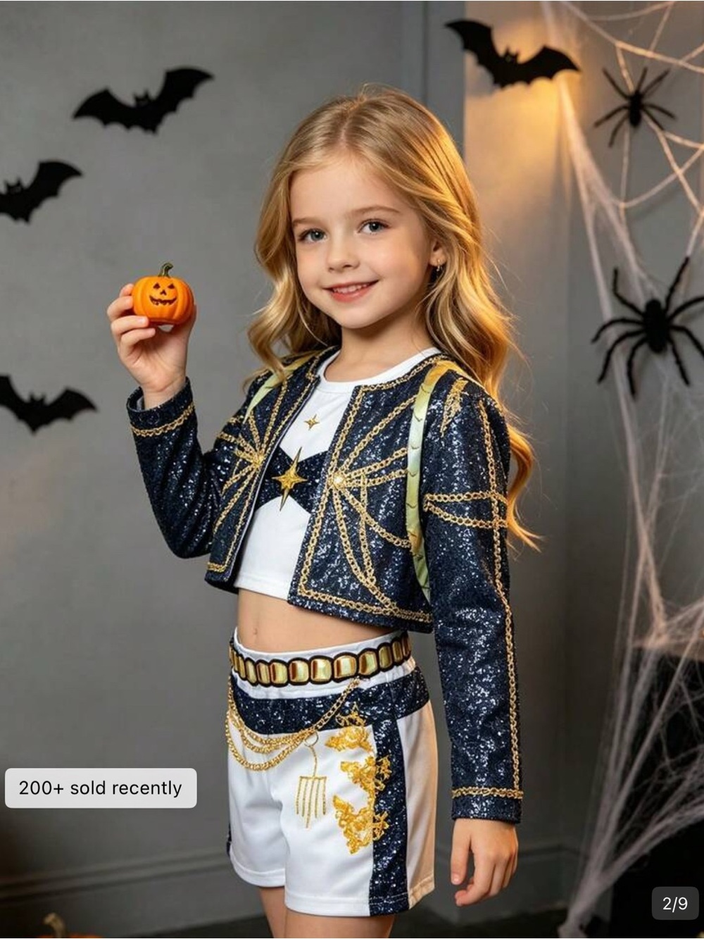 Halloween Girls Navy and Gold Star Sequin Costume Set Demon Hunters